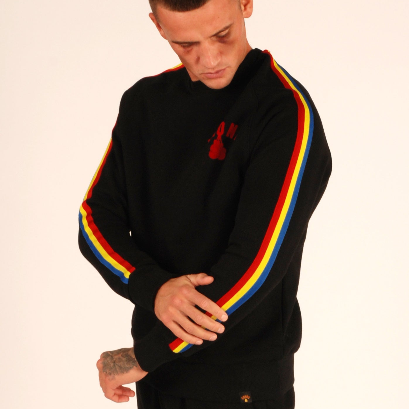 KRONK Striped Sleeve Sweatshirt Regular Fit Black