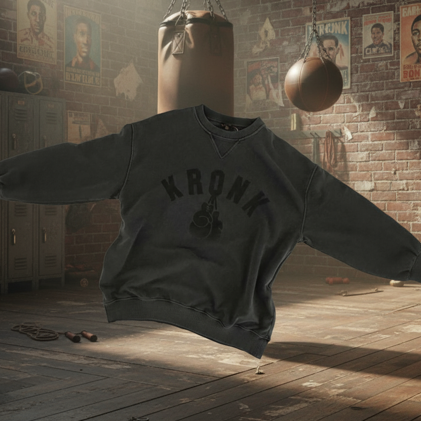 KRONK Faded Gloves Vintage Wash Sweatshirt Loose Fit Charcoal