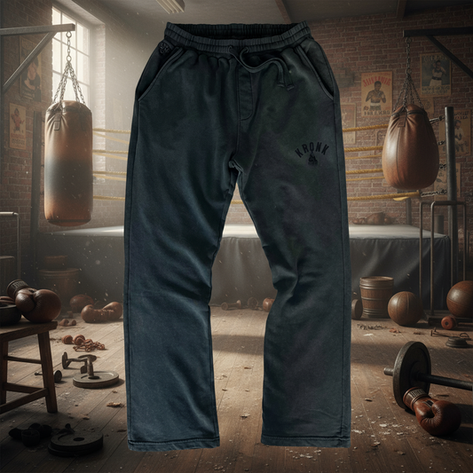 KRONK Faded Gloves Vintage wash Straight Leg Joggers Loose Fit Charcoal