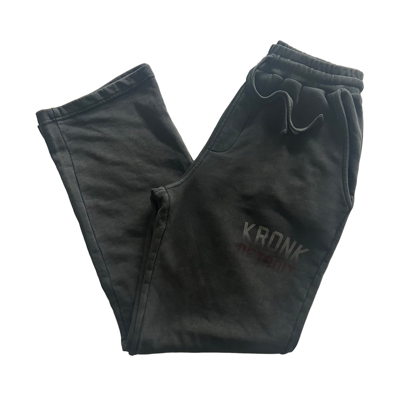 KRONK Faded Iconic Detroit Vintage wash Straight Leg Joggers Loose Fit Charcoal