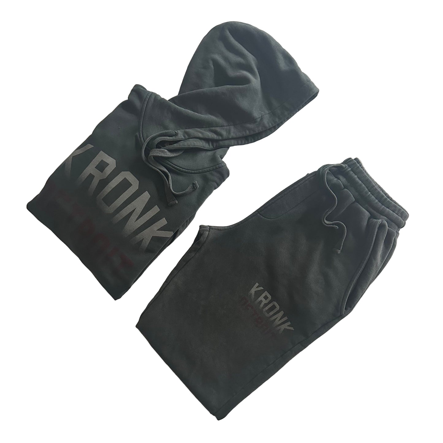 KRONK Faded Iconic Detroit Vintage Wash Hoodie Loose Fit Charcoal