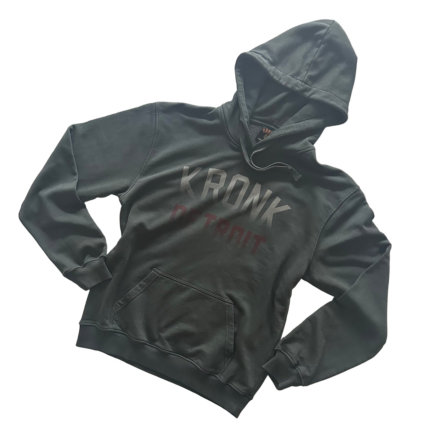 KRONK Faded Iconic Detroit Vintage Wash Hoodie Loose Fit Charcoal