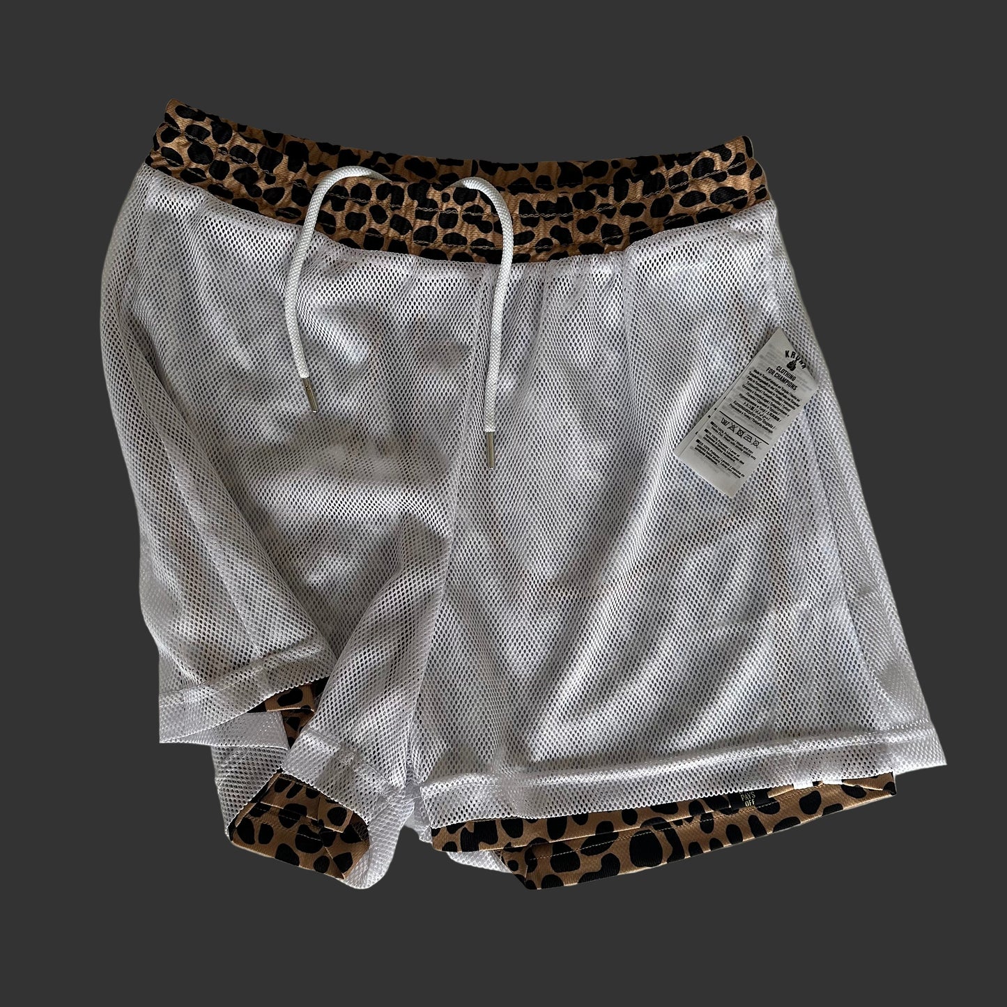 KRONK Iconic Detroit Applique Lined Gym Shorts Leopard Print White
