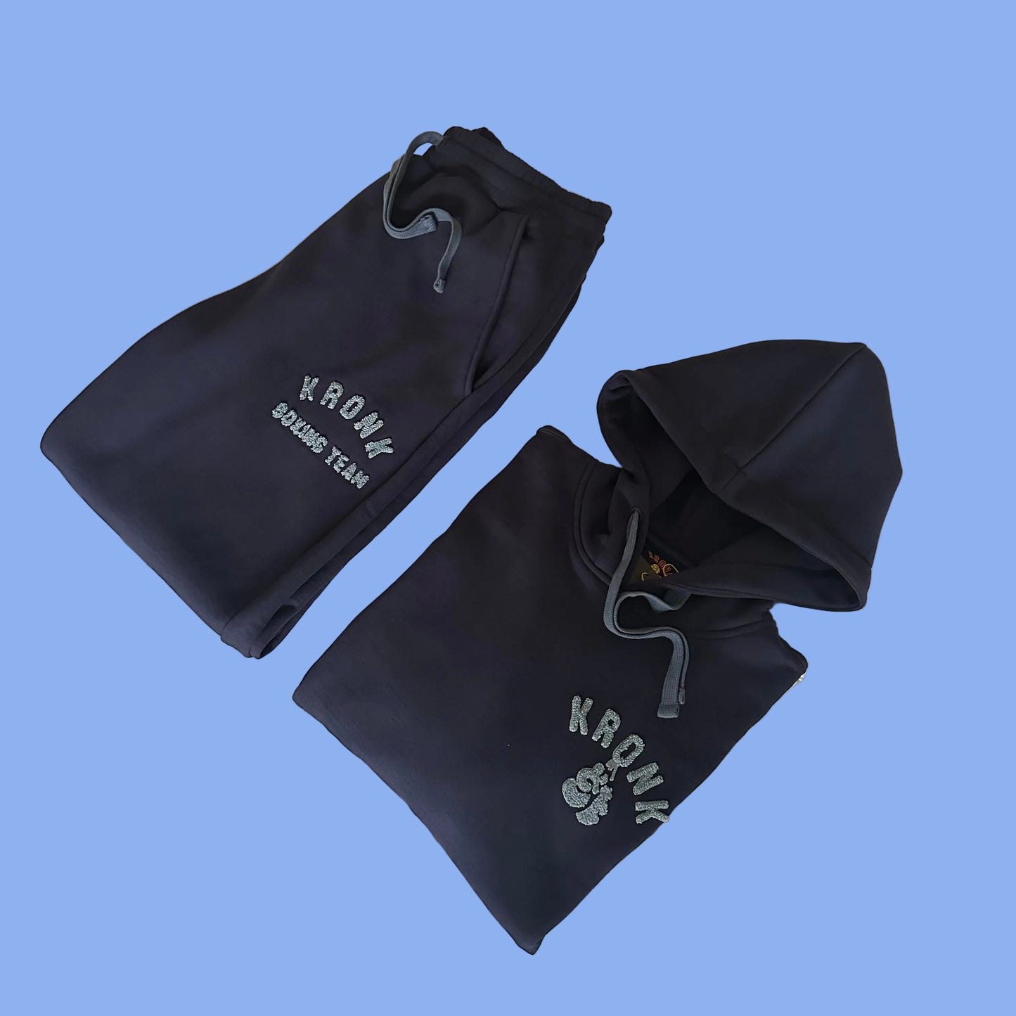 KRONK Boxing Team Towelling Applique Hoodie Loose Fit Navy/Sky