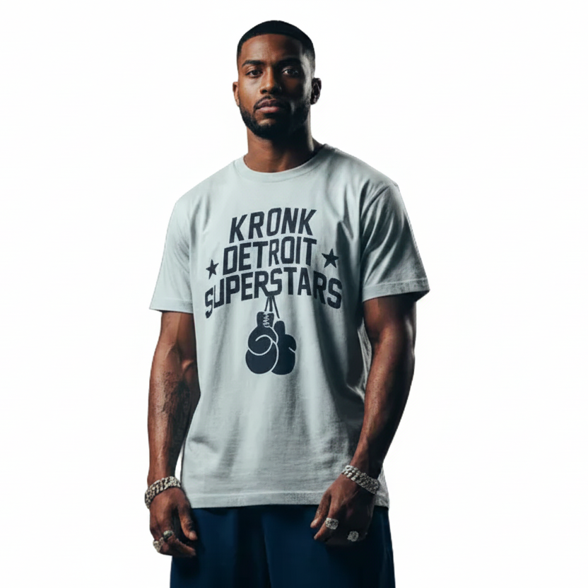 KRONK Detroit Superstars Loose Fit Vintage Wash T Shirt Pale Blue