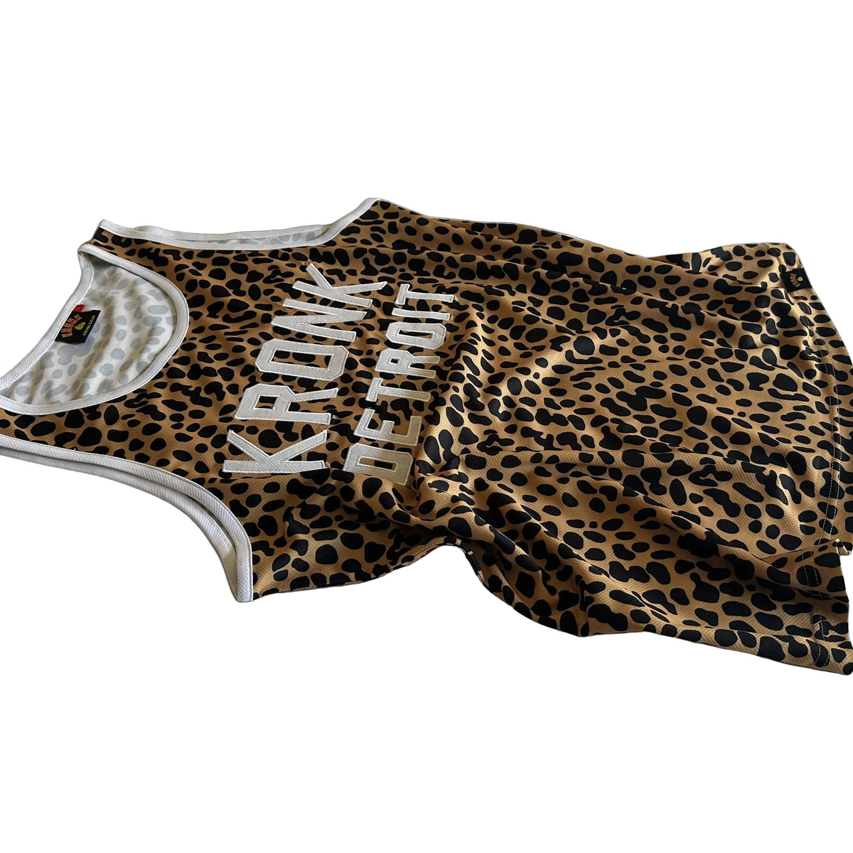 KRONK Iconic Detroit Applique Training Gym Vest Leopard Print White