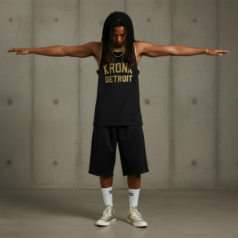KRONK Iconic Detroit Applique Training Gym Vest Black & Gold