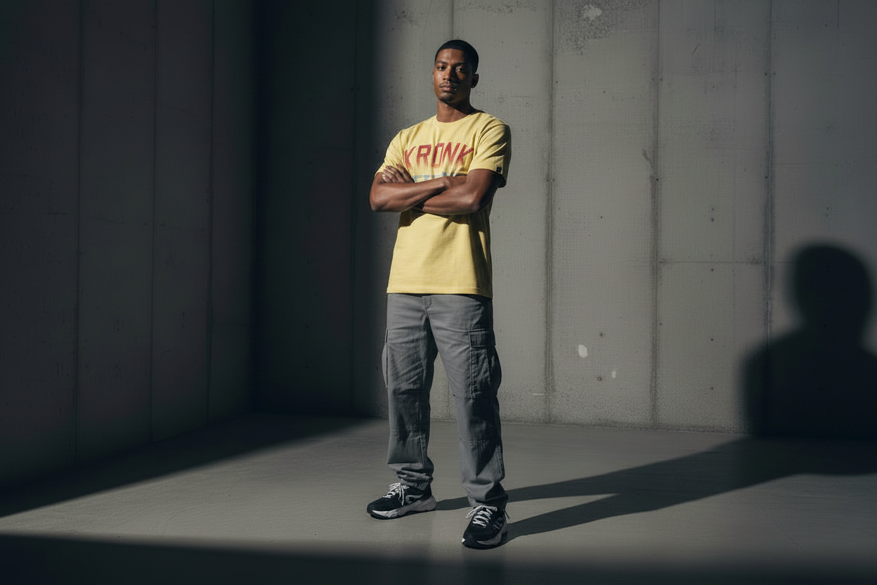 KRONK Faded Iconic Detroit Loose Fit Vintage Wash T Shirt Yellow