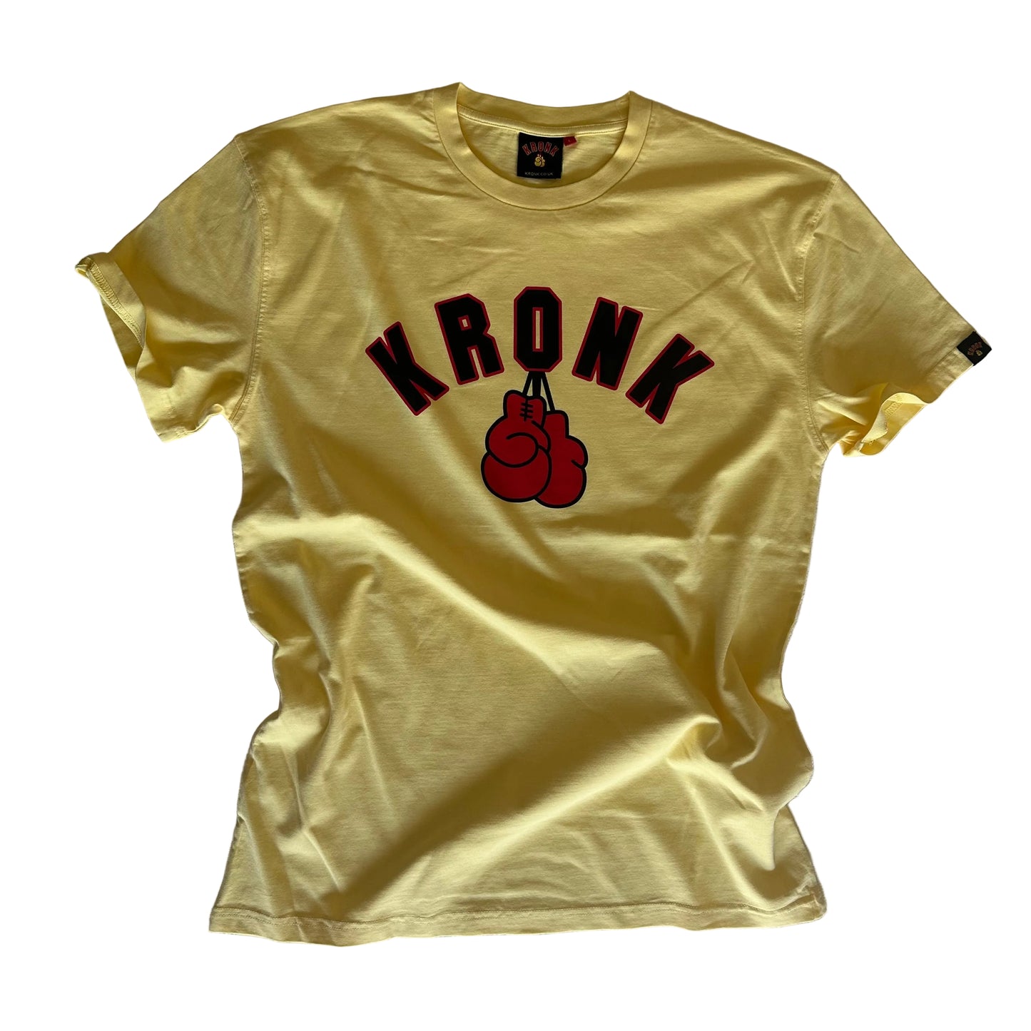 KRONK Faded 2 Colour Gloves Loose Fit Vintage Wash T Shirt Yellow