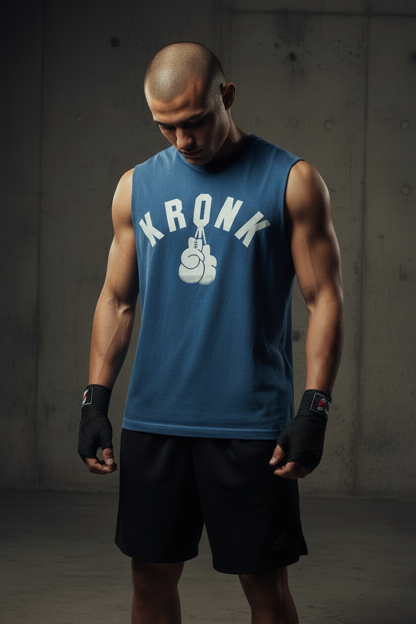 KRONK Faded G Raw Edge Sleeveless Loose Fit Authentic Wash T Shirt Navy