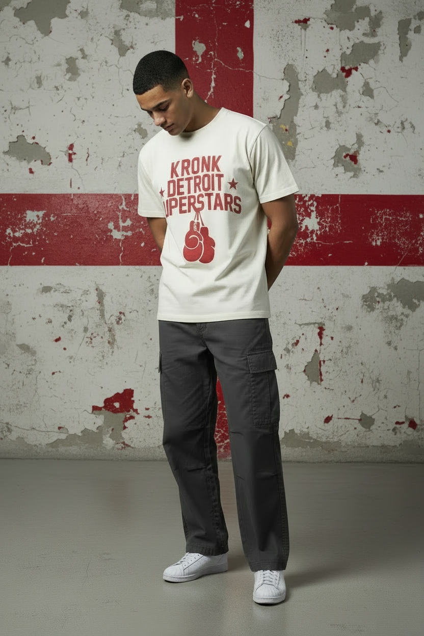 KRONK Detroit Superstars Loose Fit Vintage Wash T Shirt Cream