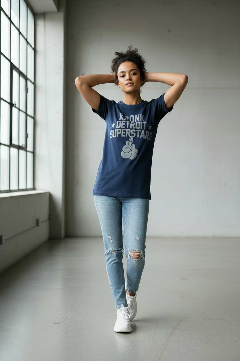 KRONKWOMEN Detroit Superstars Loose Fit Vintage Wash T Shirt Navy