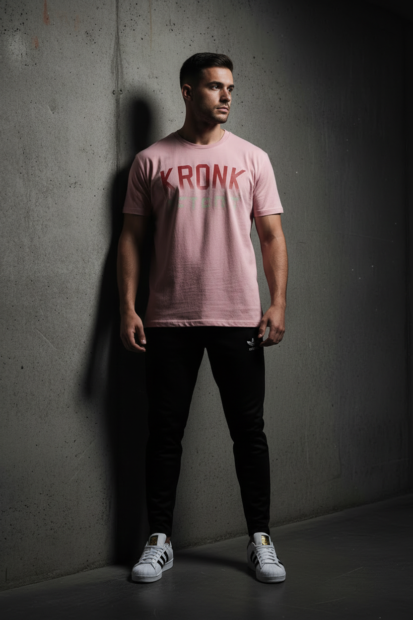 KRONK Faded Iconic Detroit Loose Fit Vintage Wash T Shirt Pink