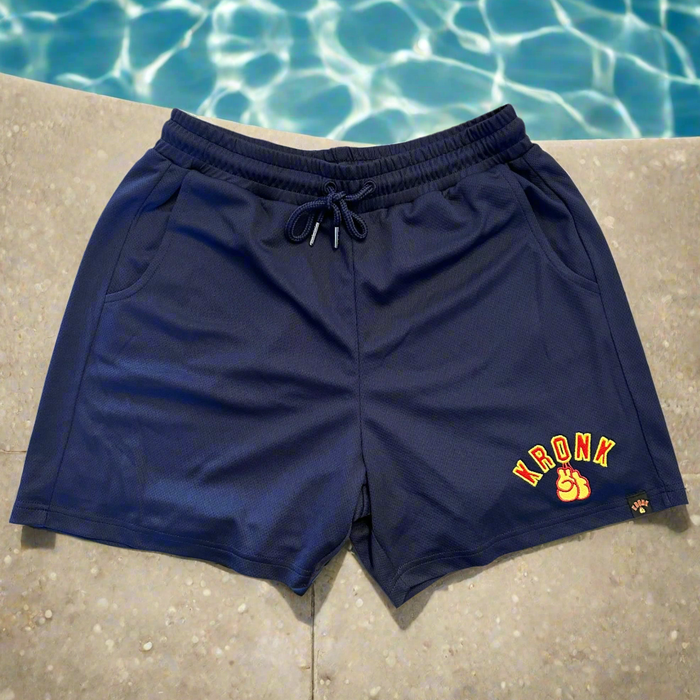 KRONK Gloves Applique Lined Gym Shorts Navy