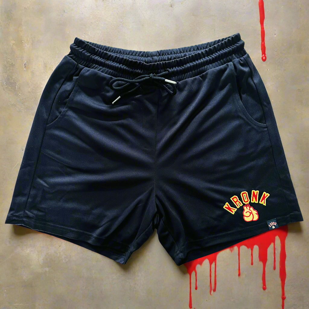 KRONK Gloves Applique Lined Gym Shorts Black