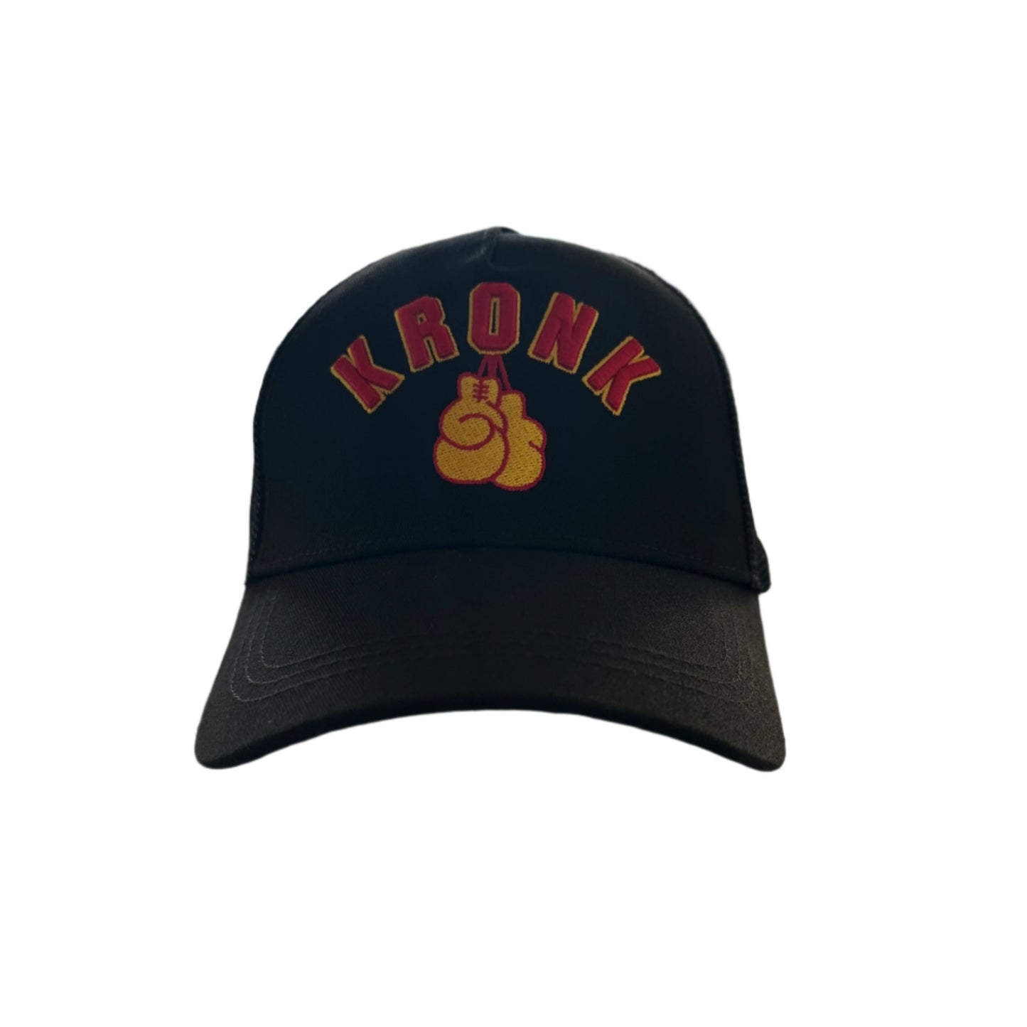 KRONK Gloves Trucker Cap: Black with 3D Red & Yellow Embroidery