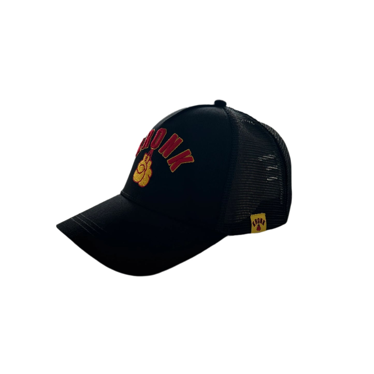KRONK Gloves Trucker Cap: Black with 3D Red & Yellow Embroidery