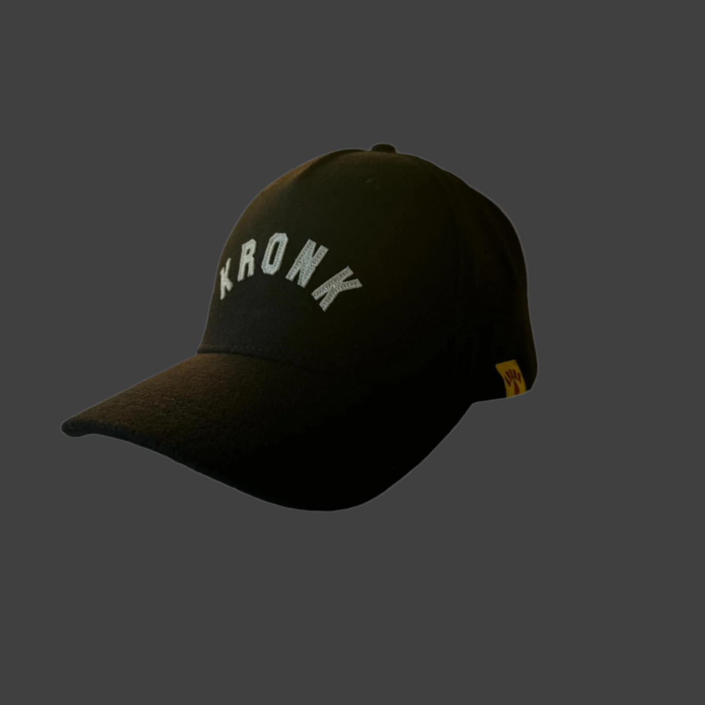 KRONK Collegiate Felt Cap: Black with White Felt Embroidery