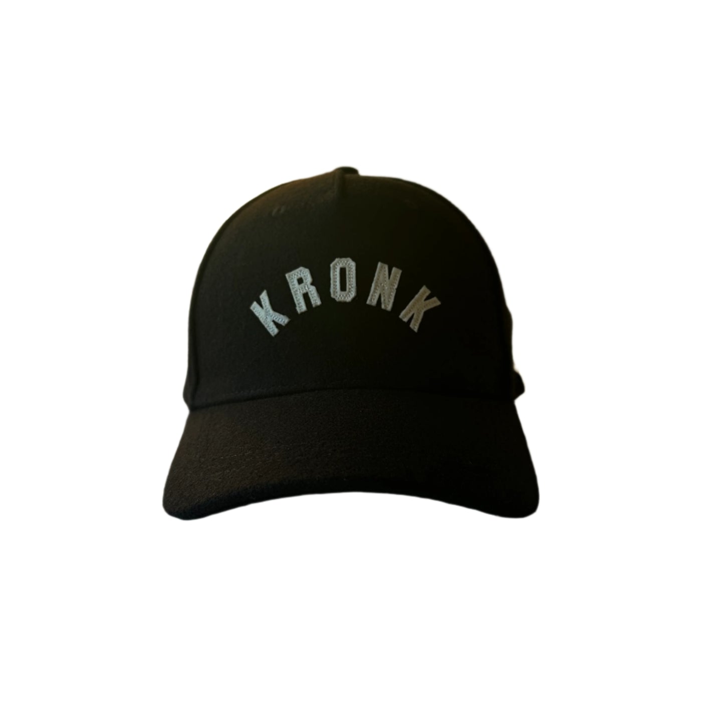 KRONK Collegiate Felt Cap: Black with White Felt Embroidery