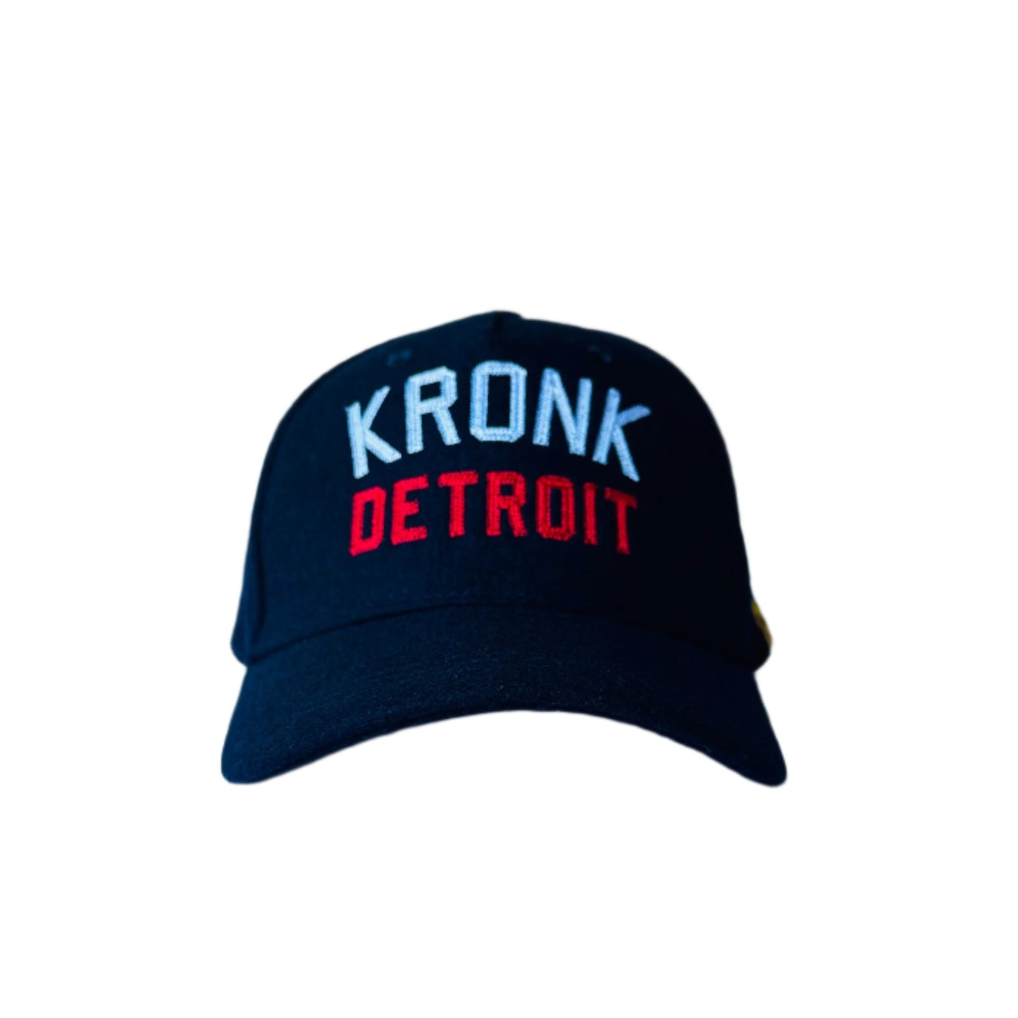 KRONK Iconic Detroit Felt Cap: Navy with White & Red Chain Stitch Embroidery