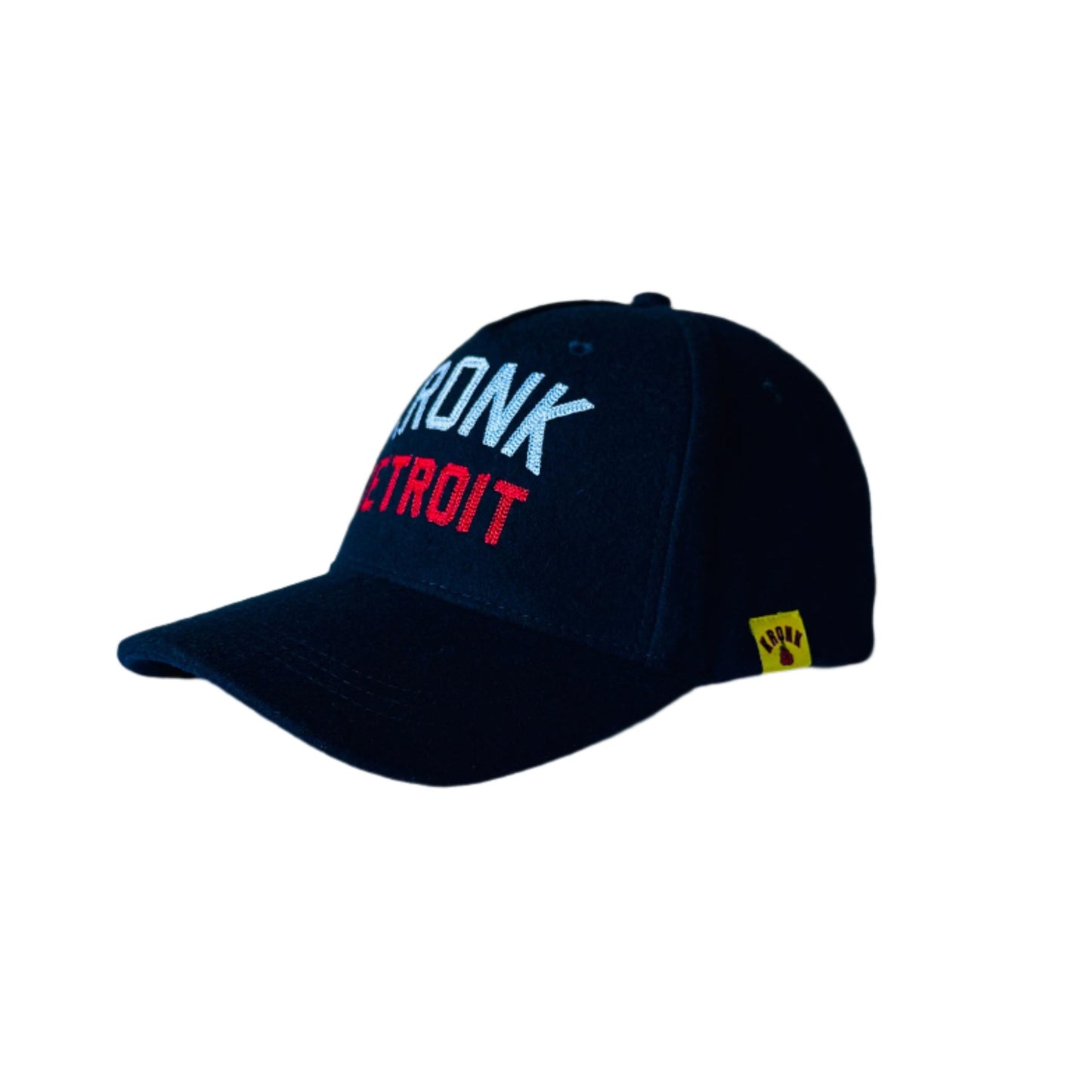 KRONK Iconic Detroit Felt Cap: Navy with White & Red Chain Stitch Embroidery