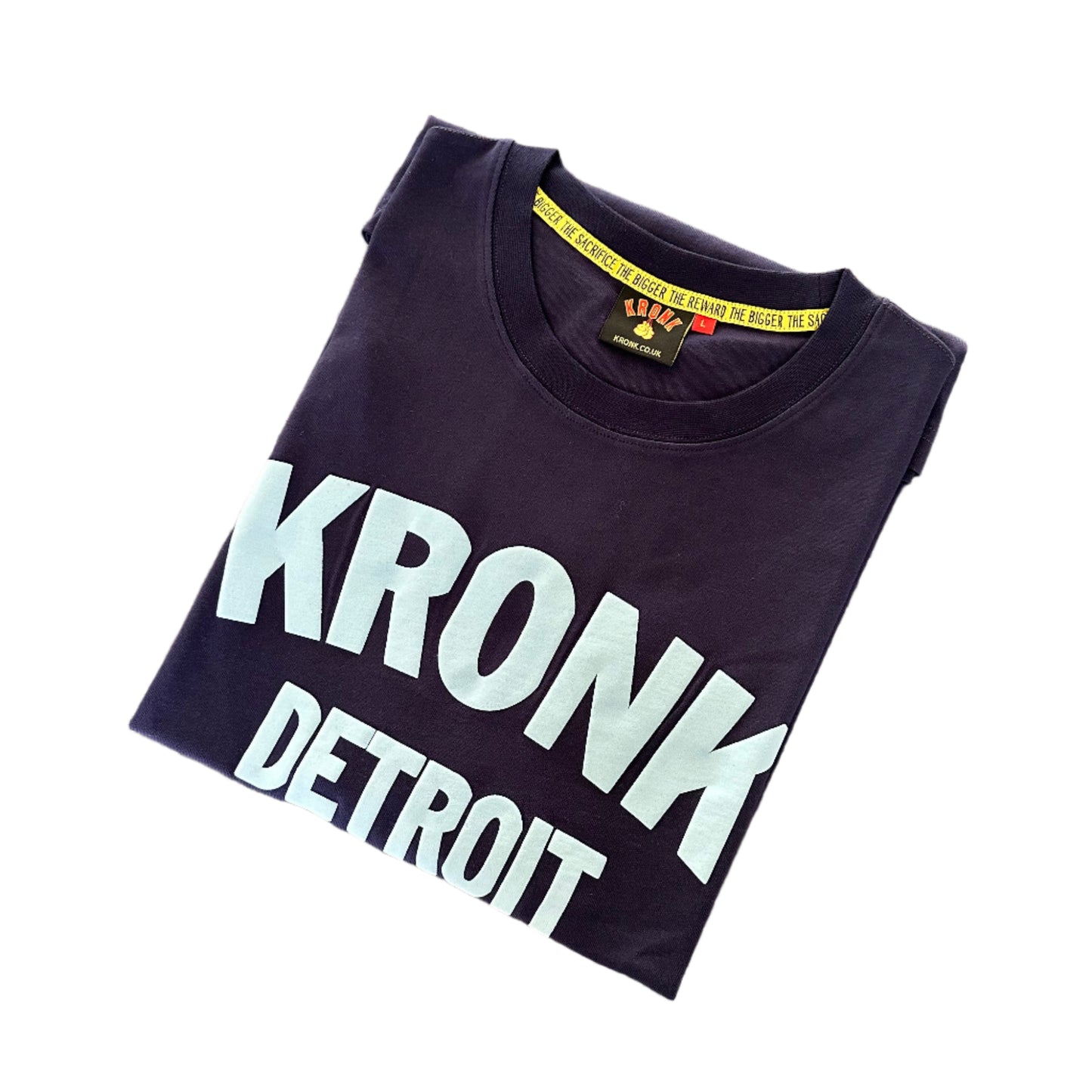 KRONK Detroit Regular Fit T Shirt Navy with Sky Blue logo