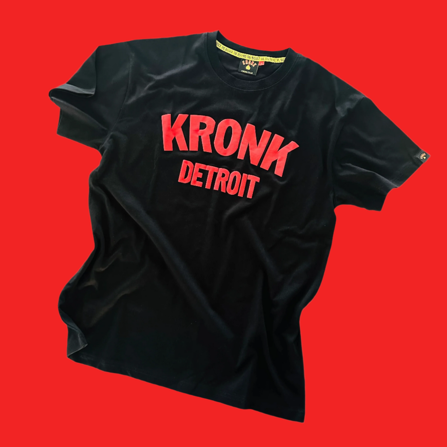 KRONK Detroit Regular Fit T Shirt Black with Red logo