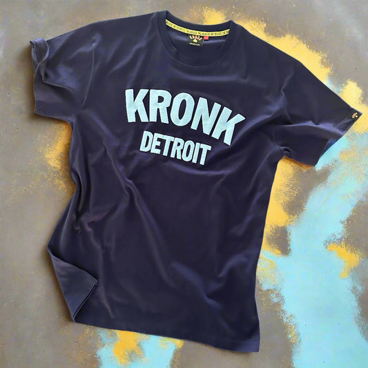 KRONK Detroit Regular Fit T Shirt Navy with Sky Blue logo