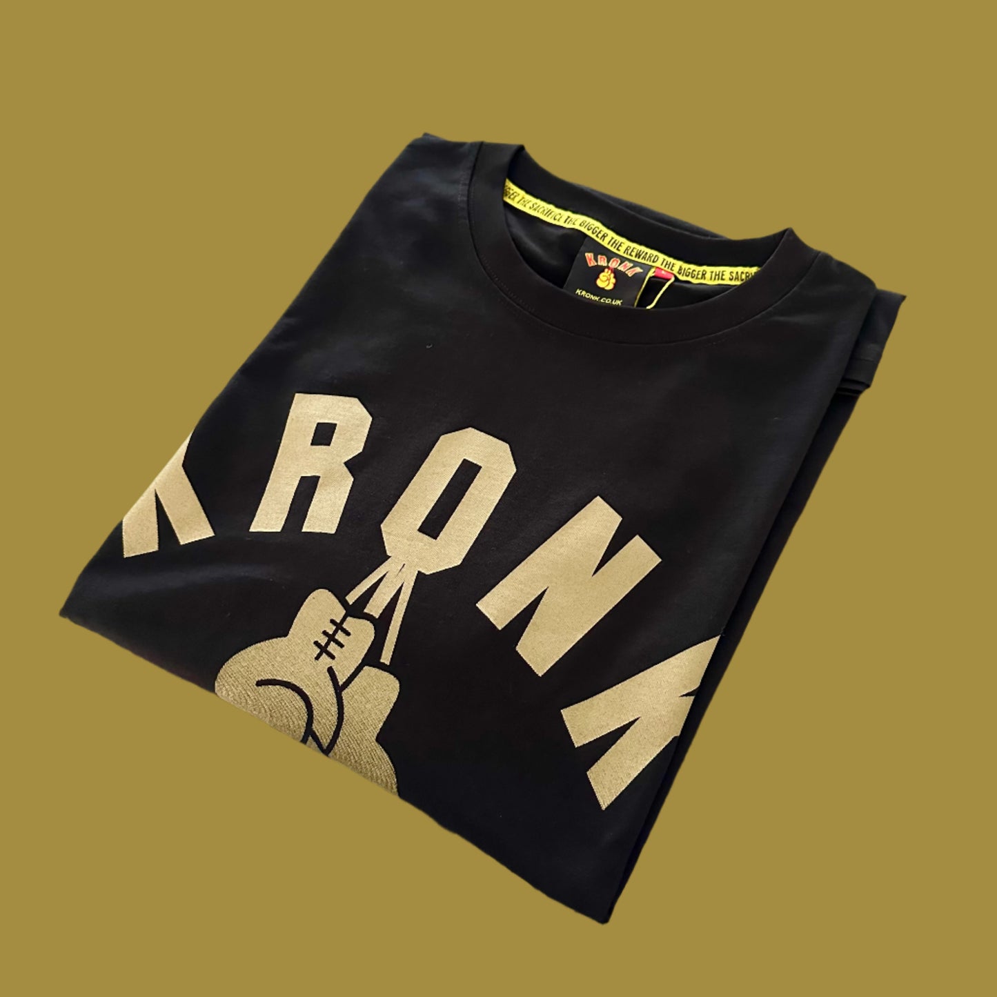 KRONK Faded G Slim Fit Cotton T Shirt Black & Gold