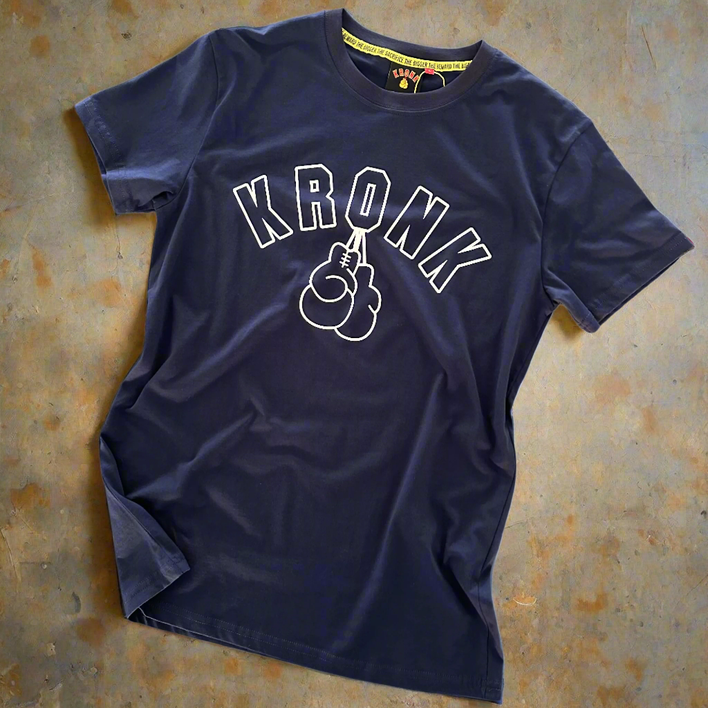 KRONK Outline Gloves Slim Fit Cotton T Shirt Navy & White