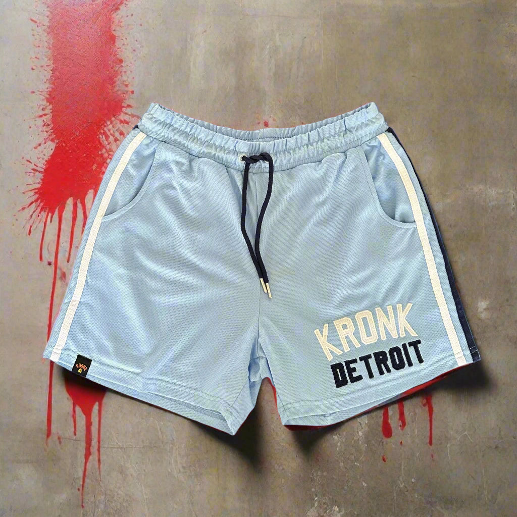 KRONK Iconic Detroit Applique Lined Shorts Sky Blue
