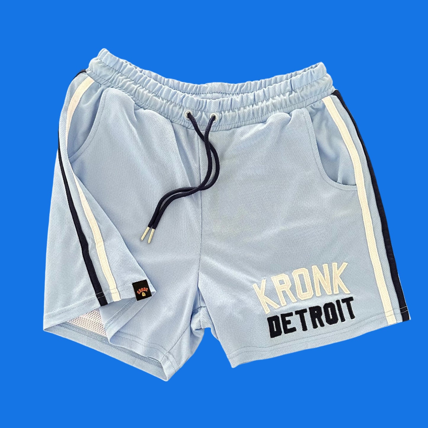 KRONK Iconic Detroit Applique Lined Shorts Sky Blue