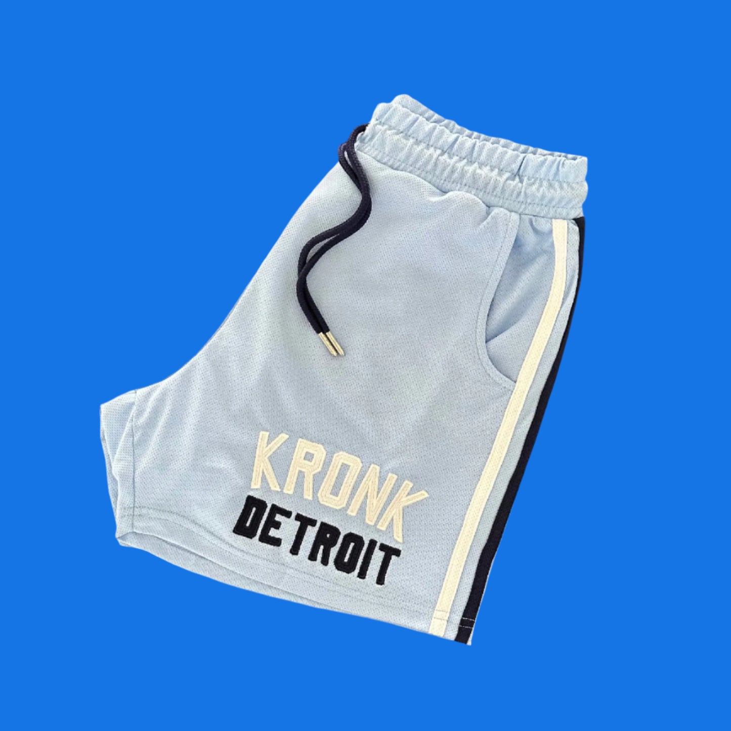 KRONK Iconic Detroit Applique Lined Shorts Sky Blue