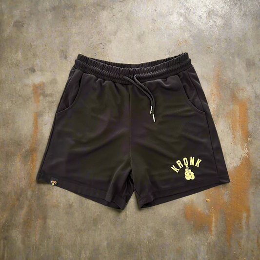 KRONK One Colour Gloves Applique Lined Gym Shorts Black and Gold