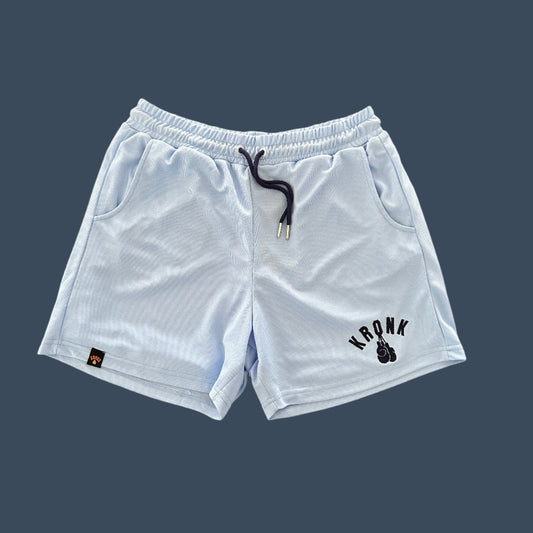 KRONK One Colour Gloves Applique Lined Gym Shorts Sky and Navy