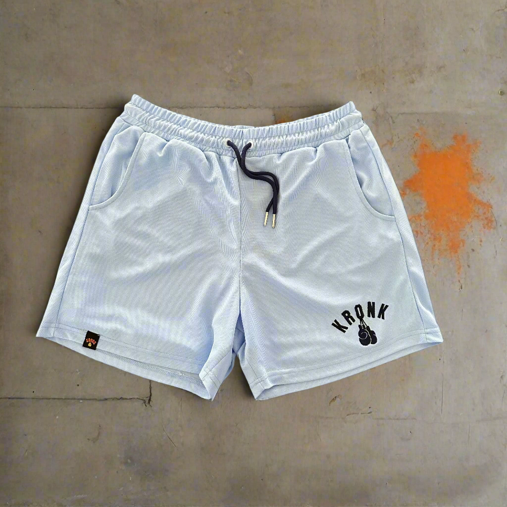 KRONK One Colour Gloves Applique Lined Gym Shorts Sky and Navy