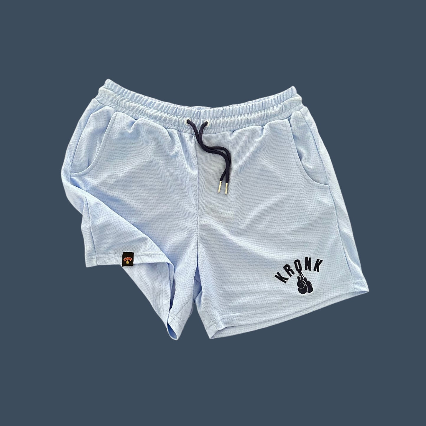 KRONK One Colour Gloves Applique Lined Gym Shorts Sky and Navy