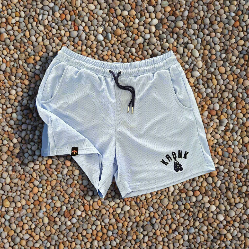 KRONK One Colour Gloves Applique Lined Gym Shorts Sky and Navy