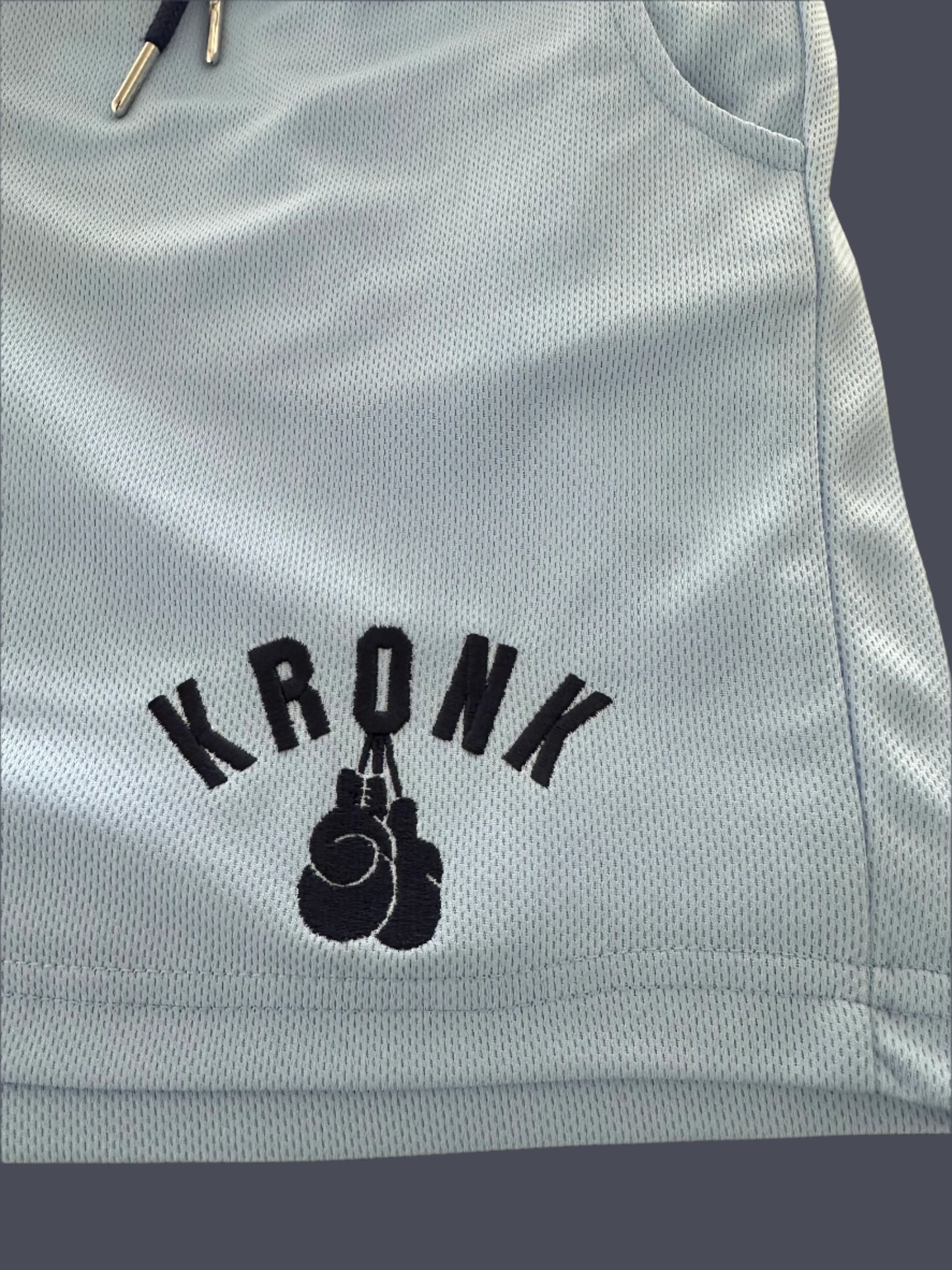 KRONK One Colour Gloves Applique Lined Gym Shorts Sky and Navy