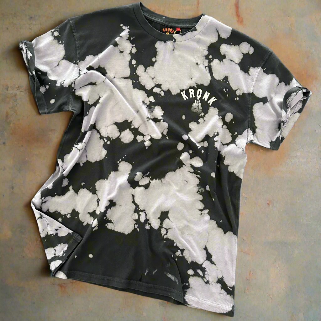 KRONK Snow Wash Faded G Vintage Loose Fit T Shirt Charcoal