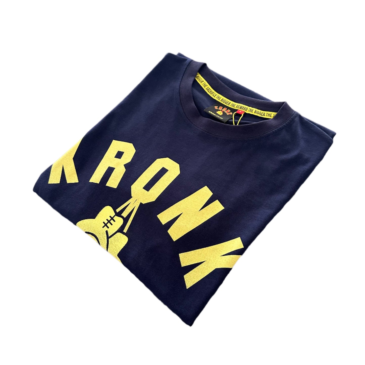KRONK Faded G Slim Fit Cotton T Shirt Navy & Yellow