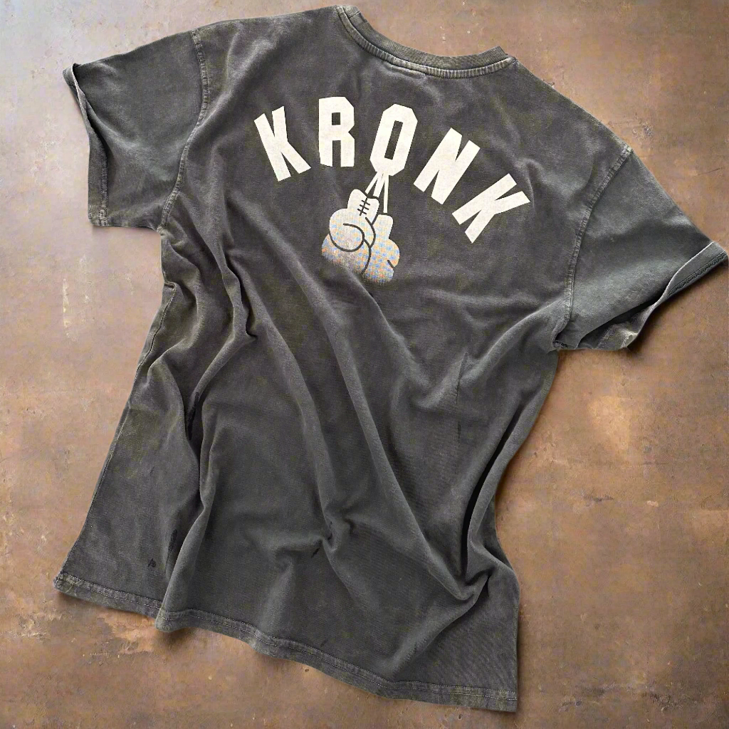 KRONK Faded G Loose Fit Vintage Wash T Shirt Charcoal