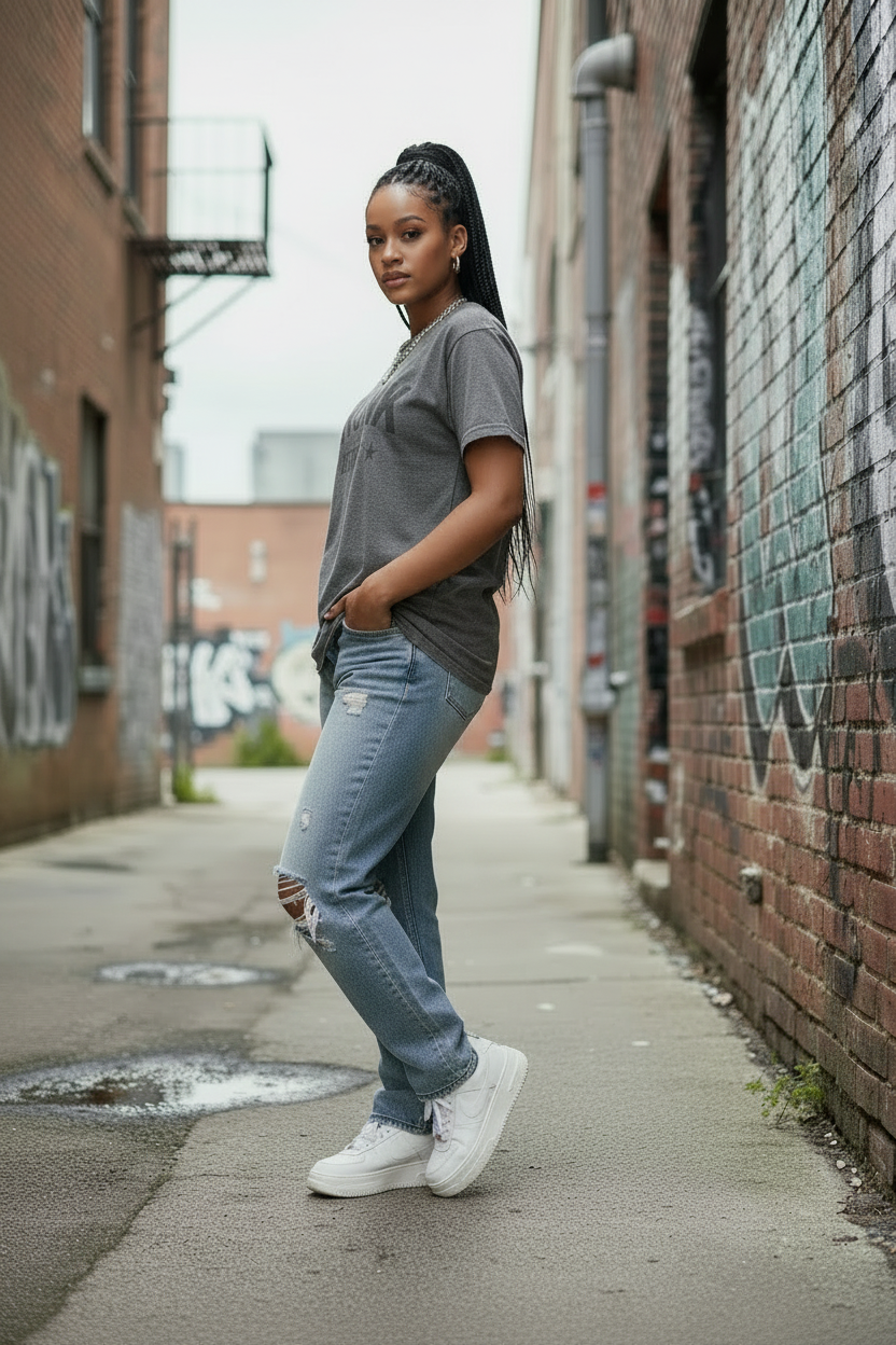 KRONKWOMEN Detroit Stars Loose Fit Vintage T Shirt Charcoal with Black print
