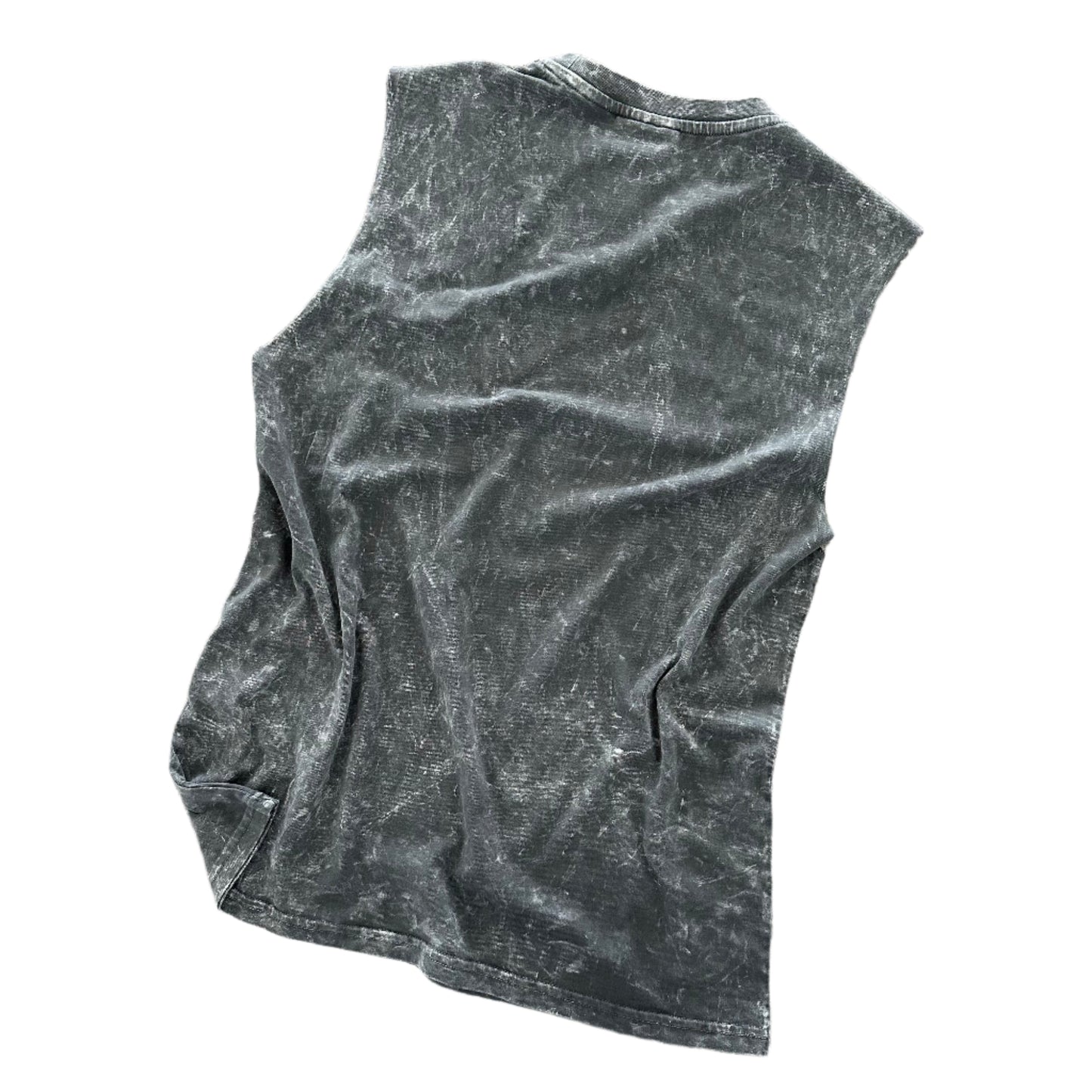 KRONK Faded G Raw Edge Sleeveless Loose Fit Authentic Wash T Shirt Charcoal