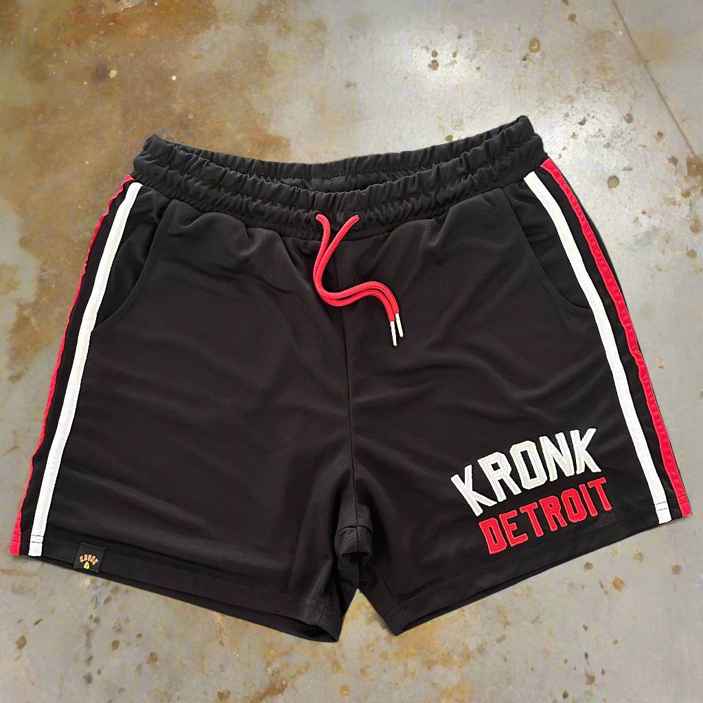 KRONK Iconic Detroit Applique Lined Shorts Black & White/Red