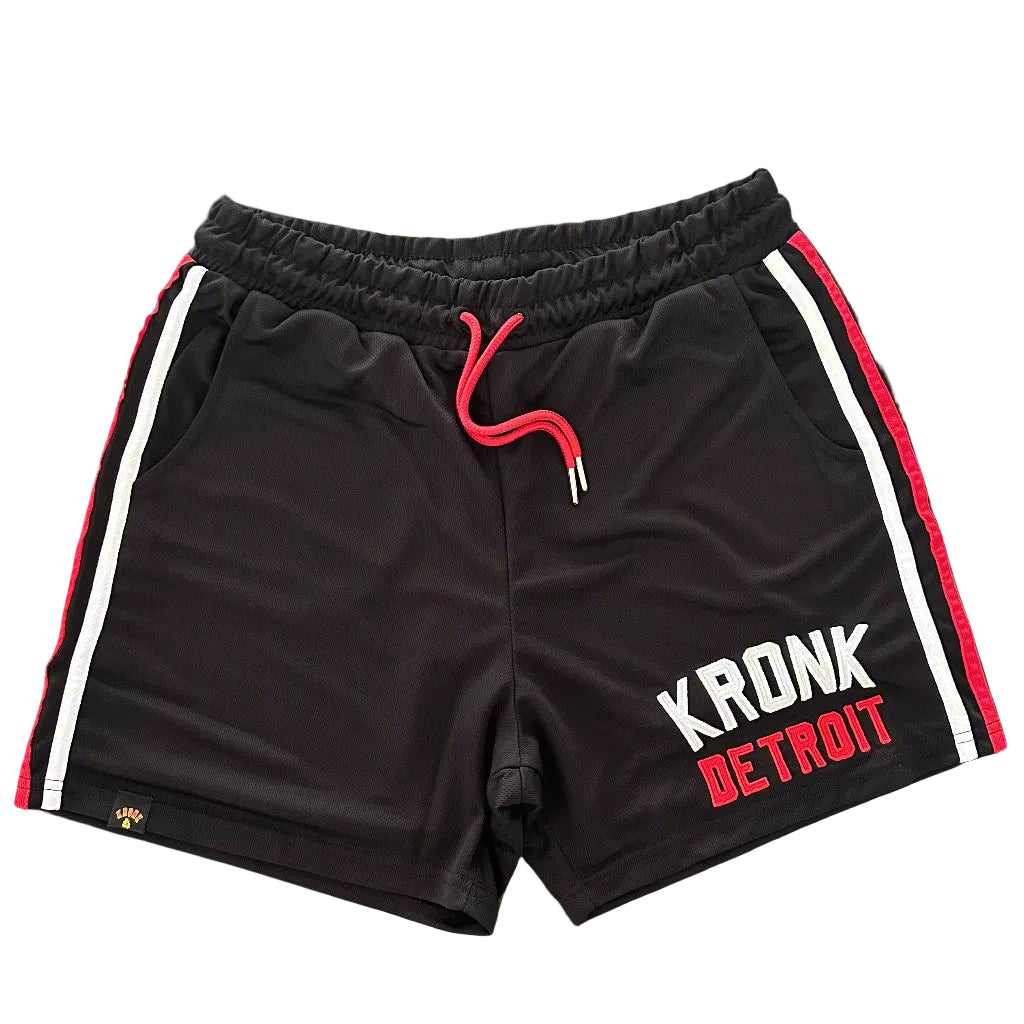 KRONK Iconic Detroit Applique Lined Shorts Black & White/Red