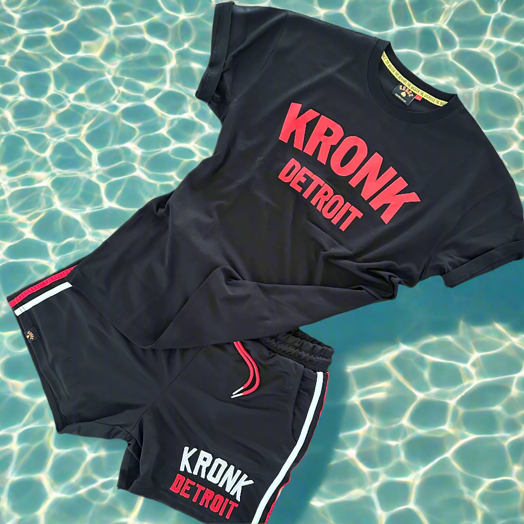 KRONK Detroit Regular Fit T Shirt Black with Red logo