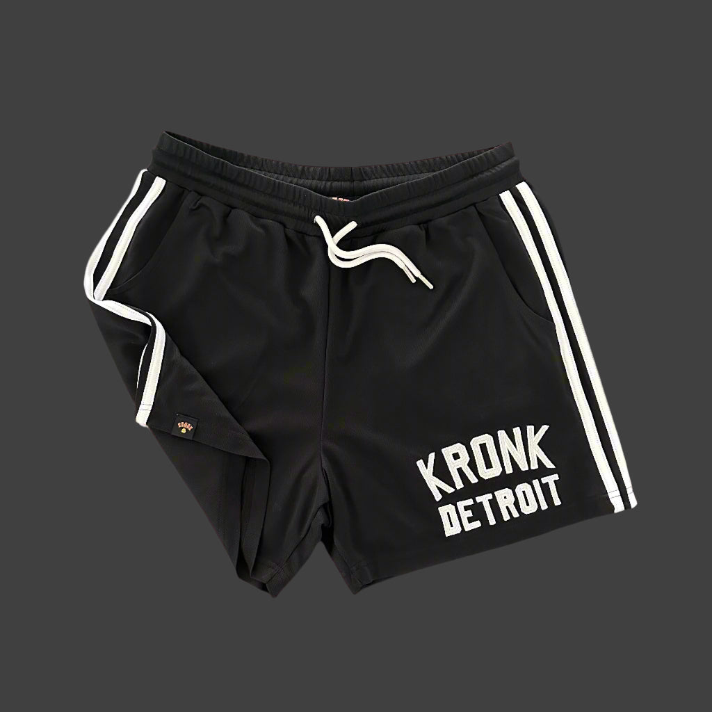 KRONK Iconic Detroit Applique Lined Shorts Black & White