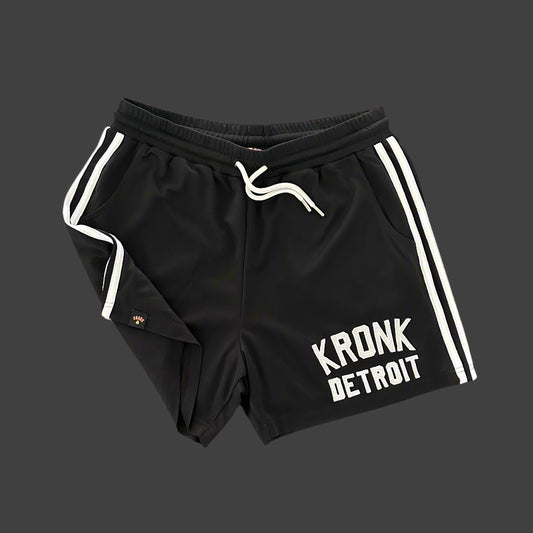 KRONK Iconic Detroit Applique Lined Shorts Black & White