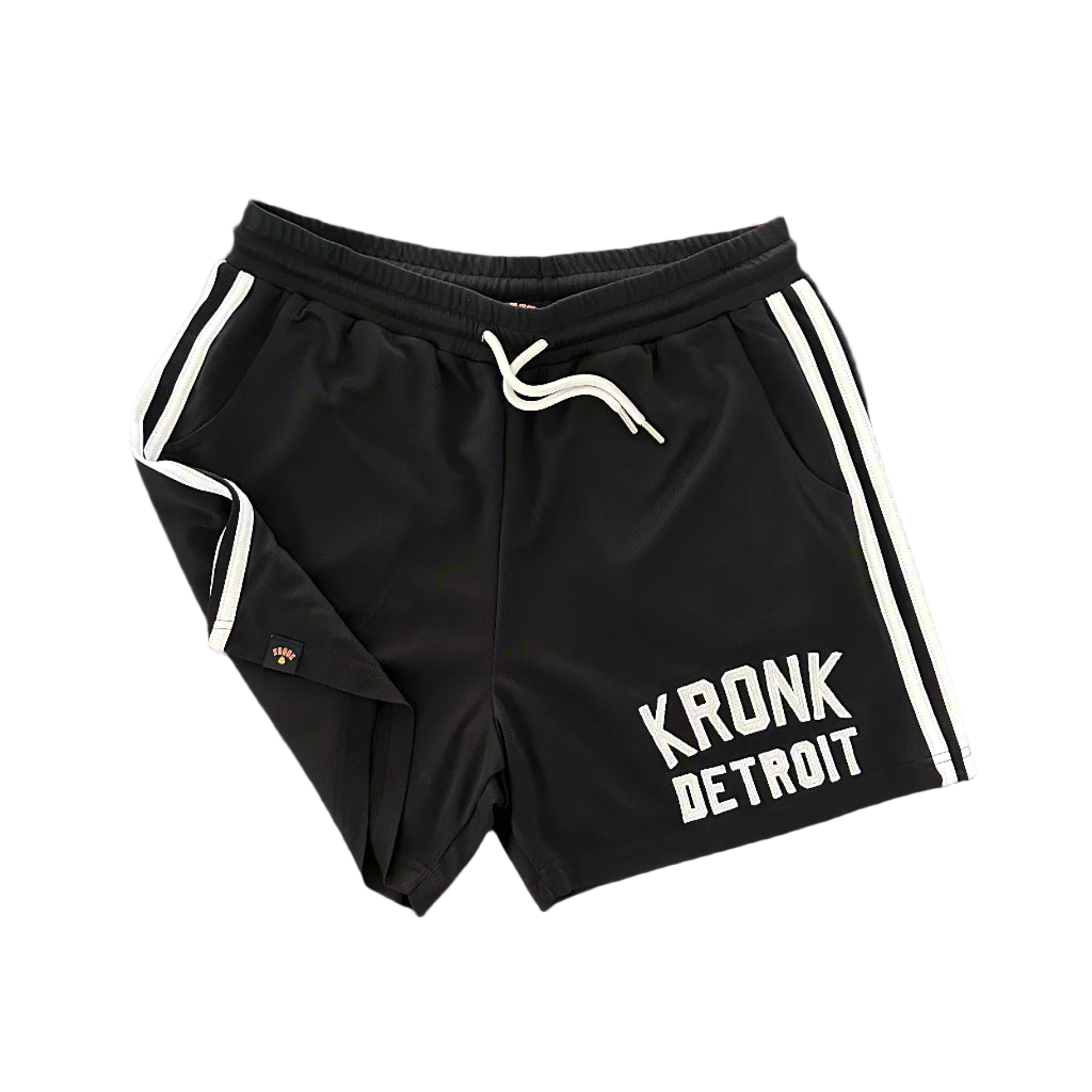 KRONK Iconic Detroit Applique Lined Shorts Black & White